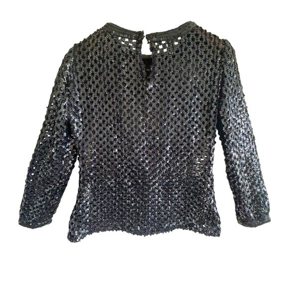 Vintage Partique New York Navy Sequin Openwork Lattice Knit Sweater Medium USA - Picture 6 of 9